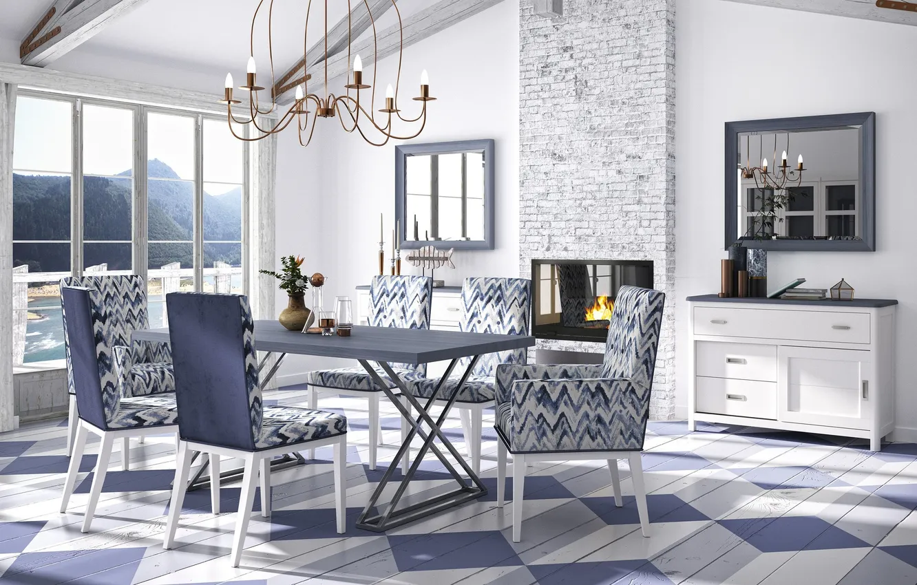Photo wallpaper design, style, room, interior, fireplace, dining room