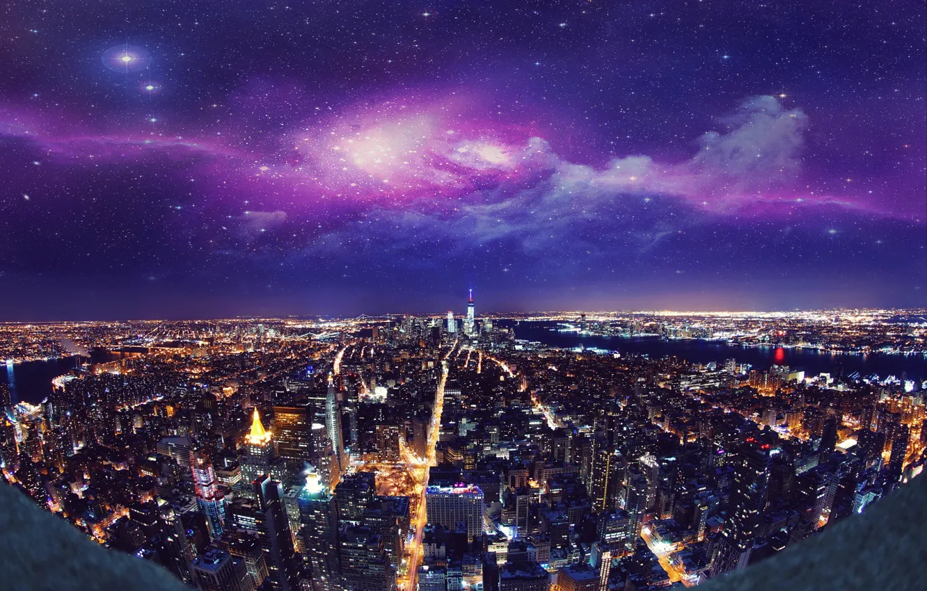 Photo wallpaper night, the city, lights, New York, skyscrapers, USA, USA, New York