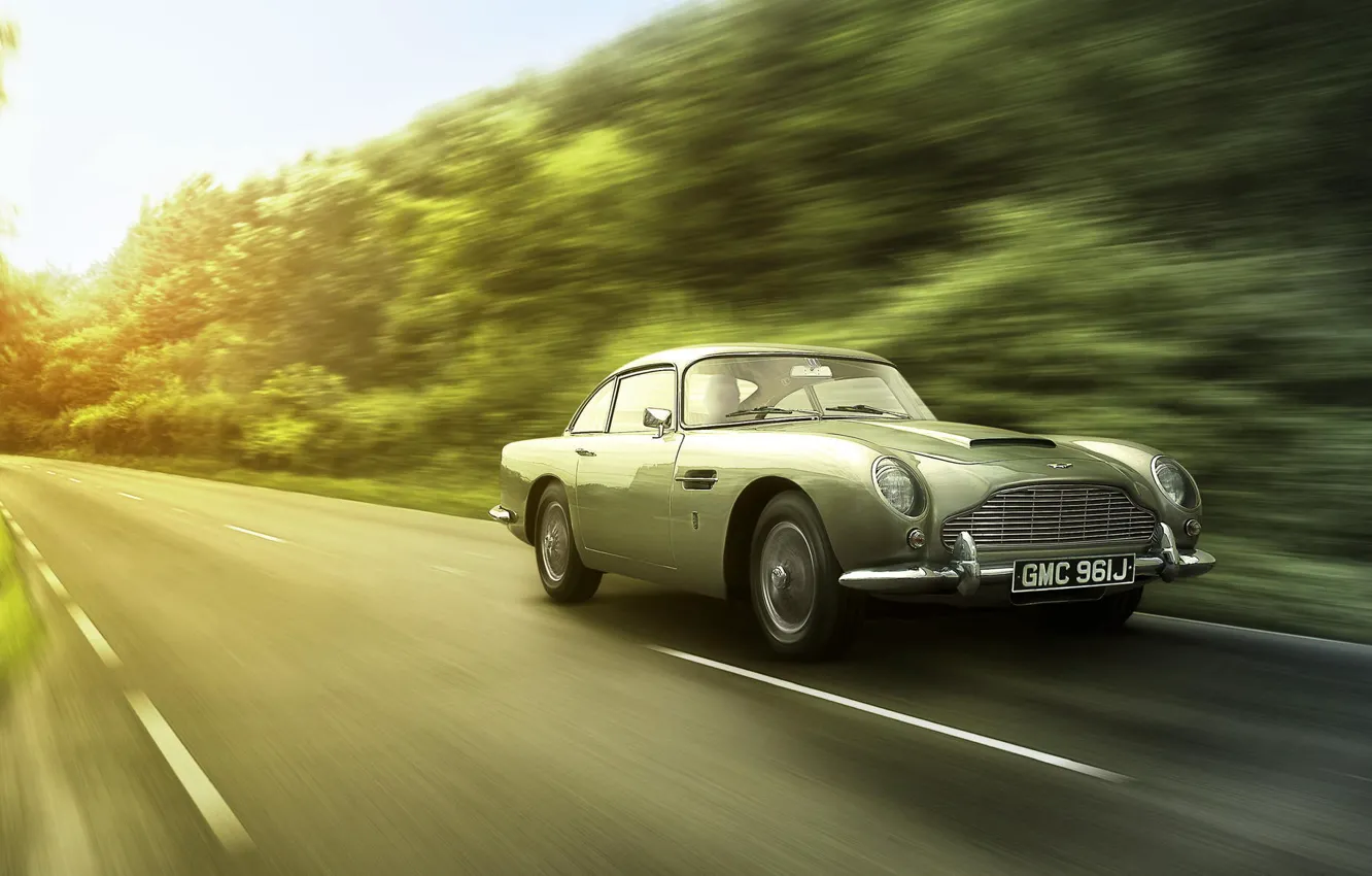 Photo wallpaper road, Aston Martin, speed, blur