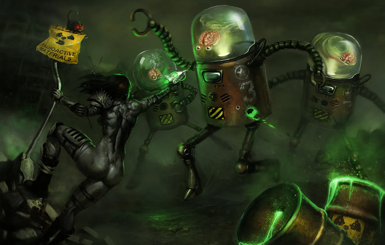 Photo wallpaper girl, liquid, art, alien, brain, battle, rat, naked