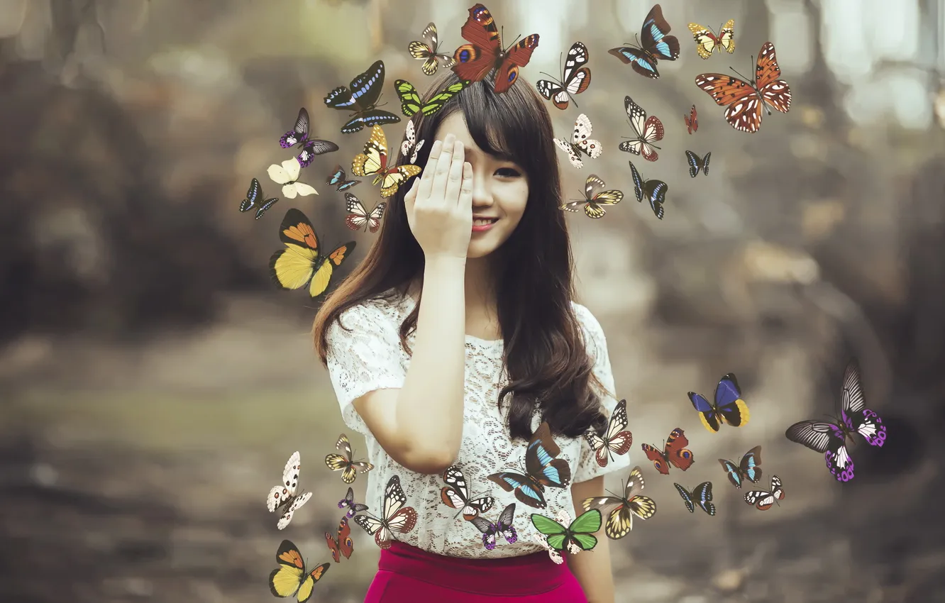 Photo wallpaper girl, butterfly, mood