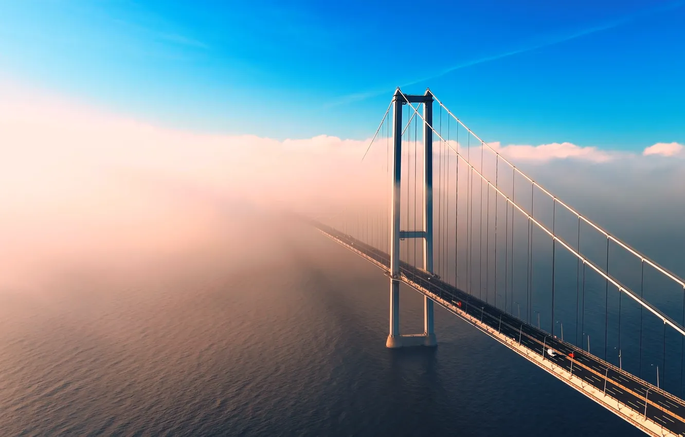 Photo wallpaper sky, bridge, blue, clouds, architecture
