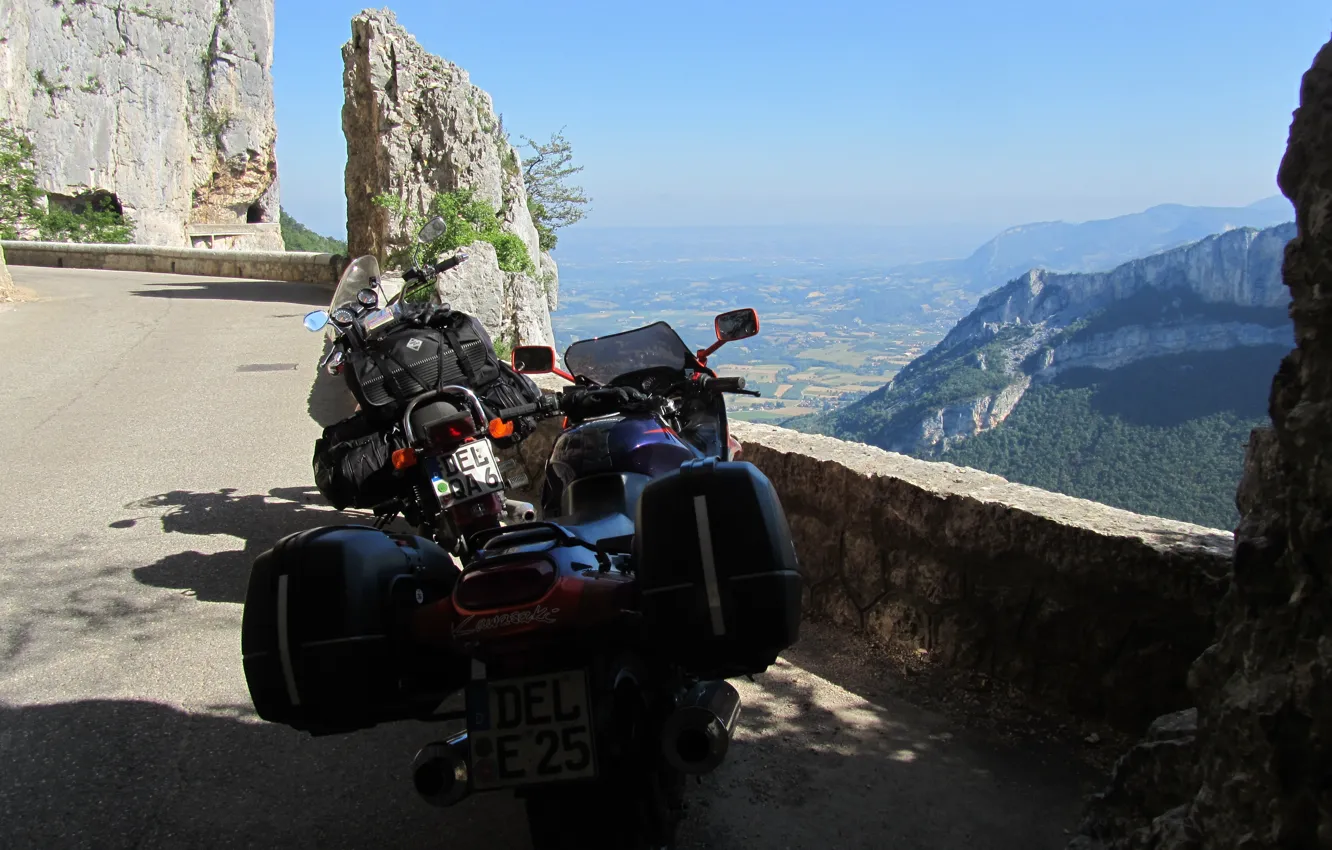 Photo wallpaper Kawasaki, street, ZZR1100, Z1100ST, neck of the machine, distance view