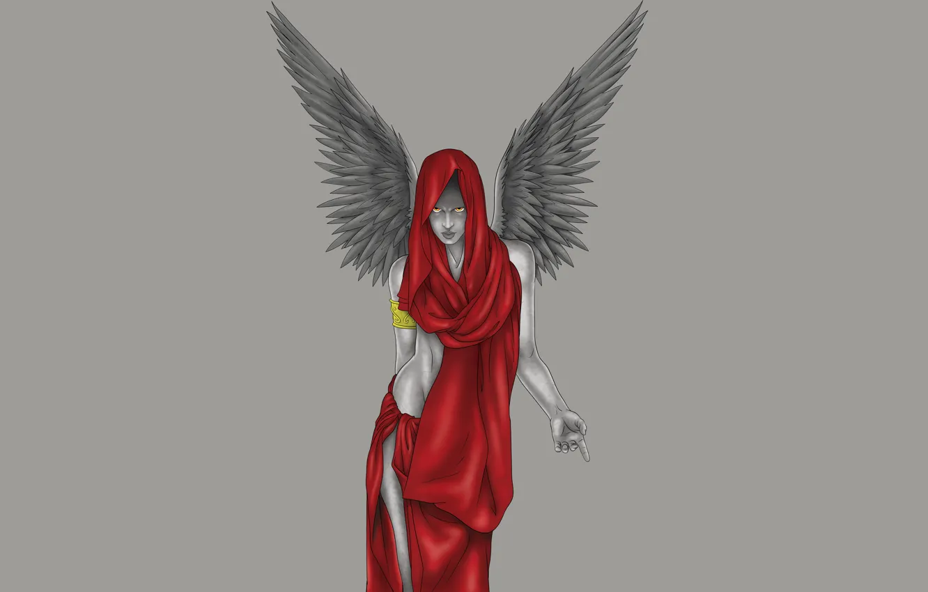 Photo wallpaper girl, red, wings, minimalism, angel