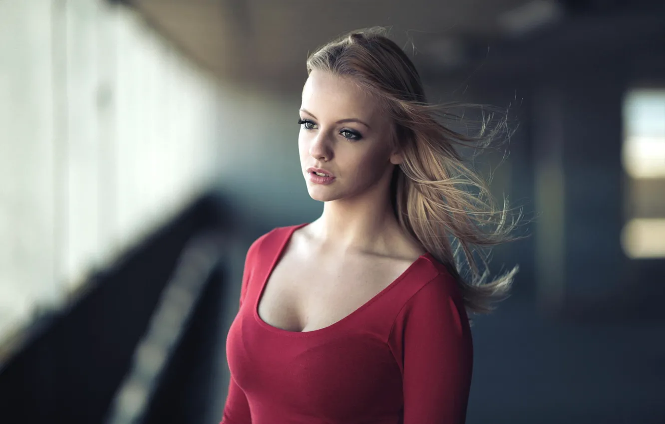 Photo wallpaper girl, red, blonde
