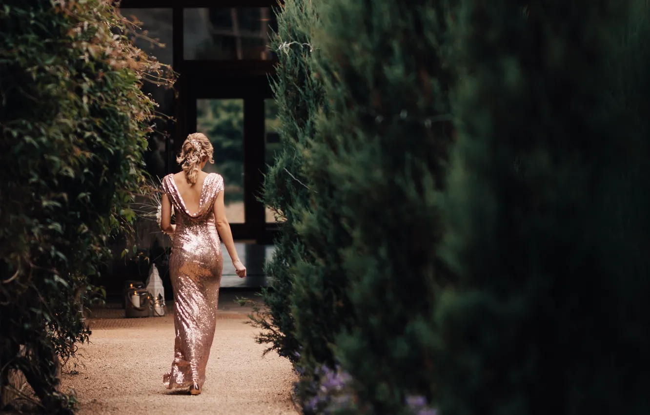 Photo wallpaper girl, trees, dress