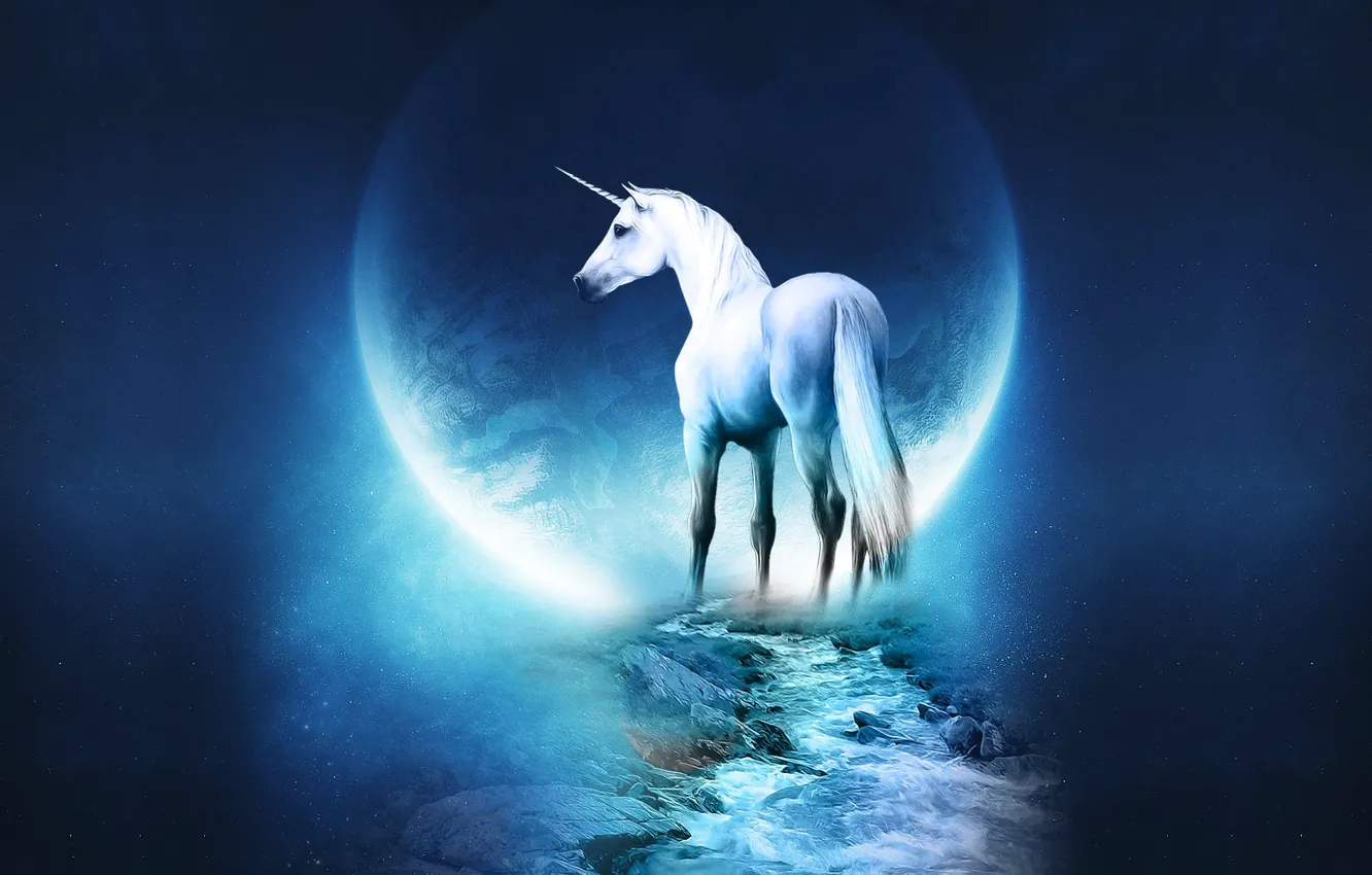 Photo wallpaper blue, planet, unicorn