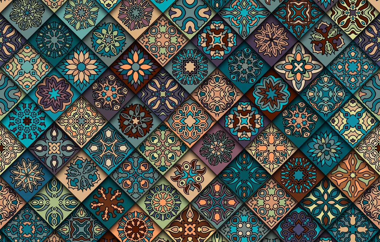 Photo wallpaper flowers, background, pattern, texture, geometry, ornament, geometric