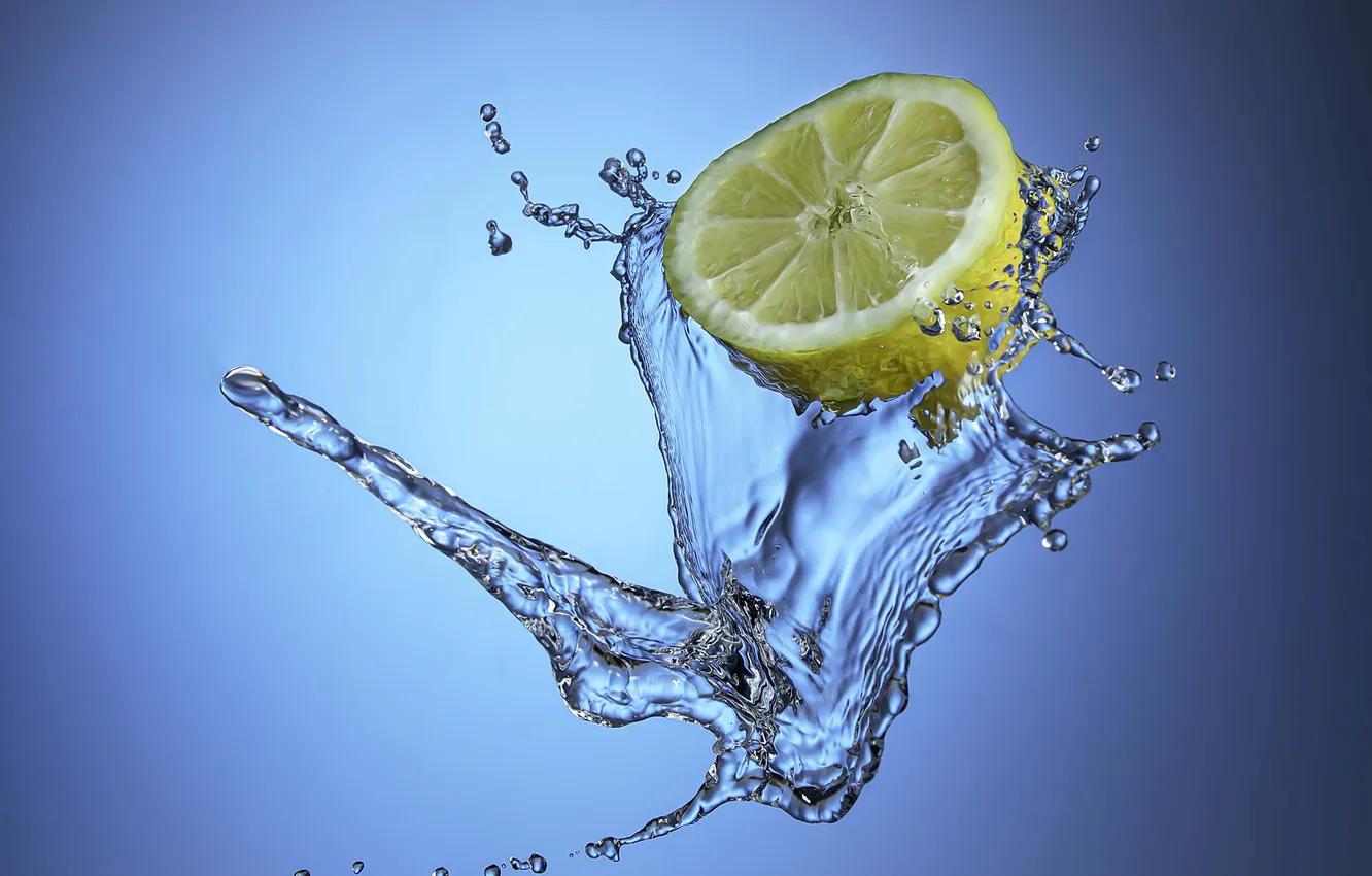 Photo wallpaper water, squirt, lemon, citrus, water drops