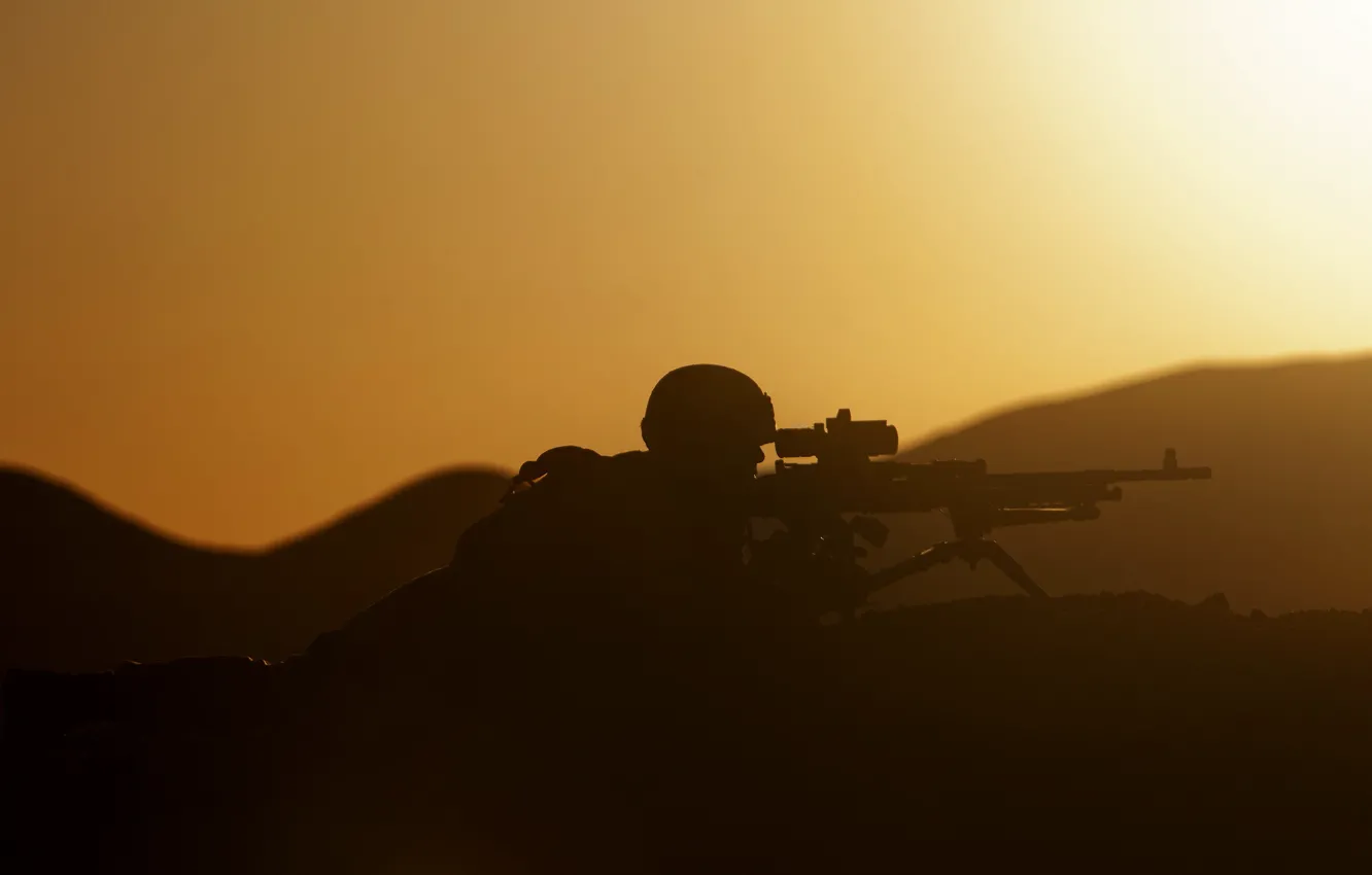 Photo wallpaper military, marine corps, Sunset Security