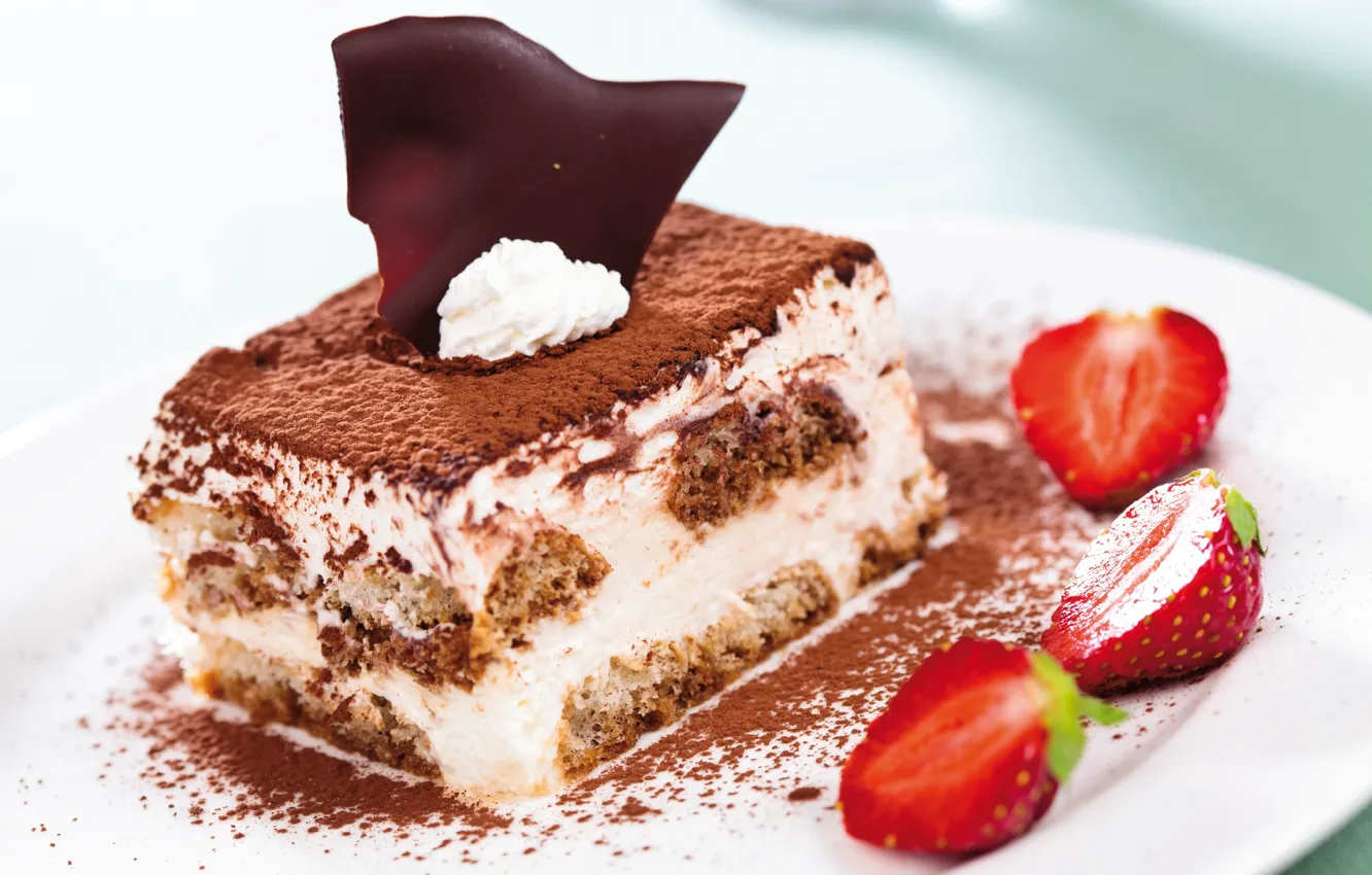 Photo wallpaper chocolate, strawberry, cake, mint, tiramisu