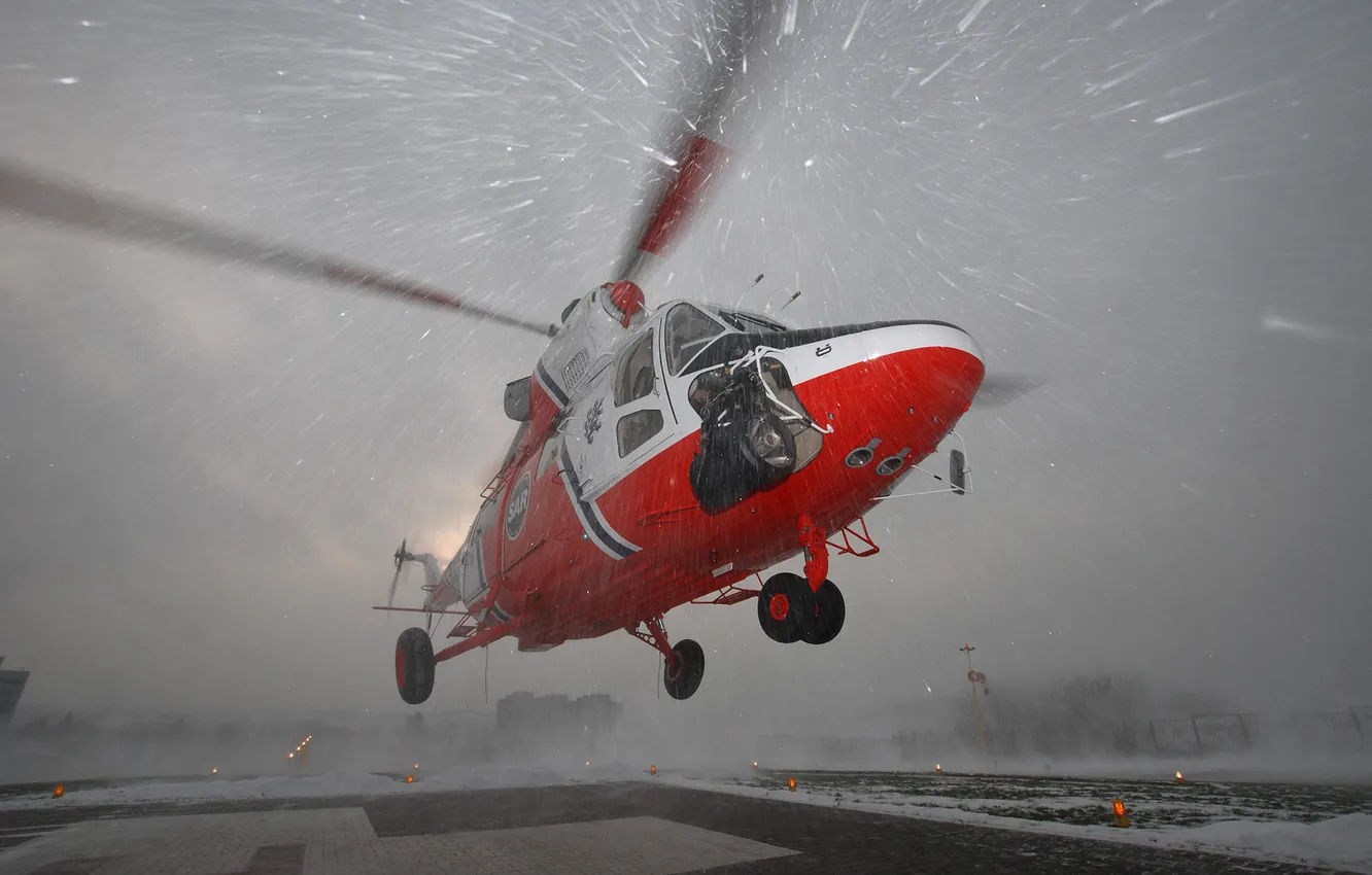 Photo wallpaper snow, helicopter, the rise