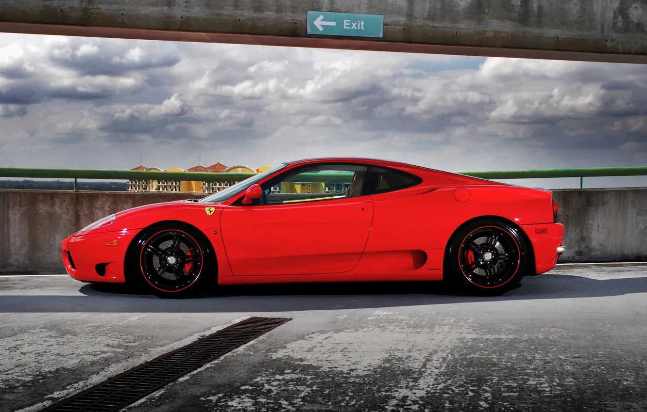 Photo wallpaper the sky, red, clouds, profile, Parking, Ferrari, red, Ferrari