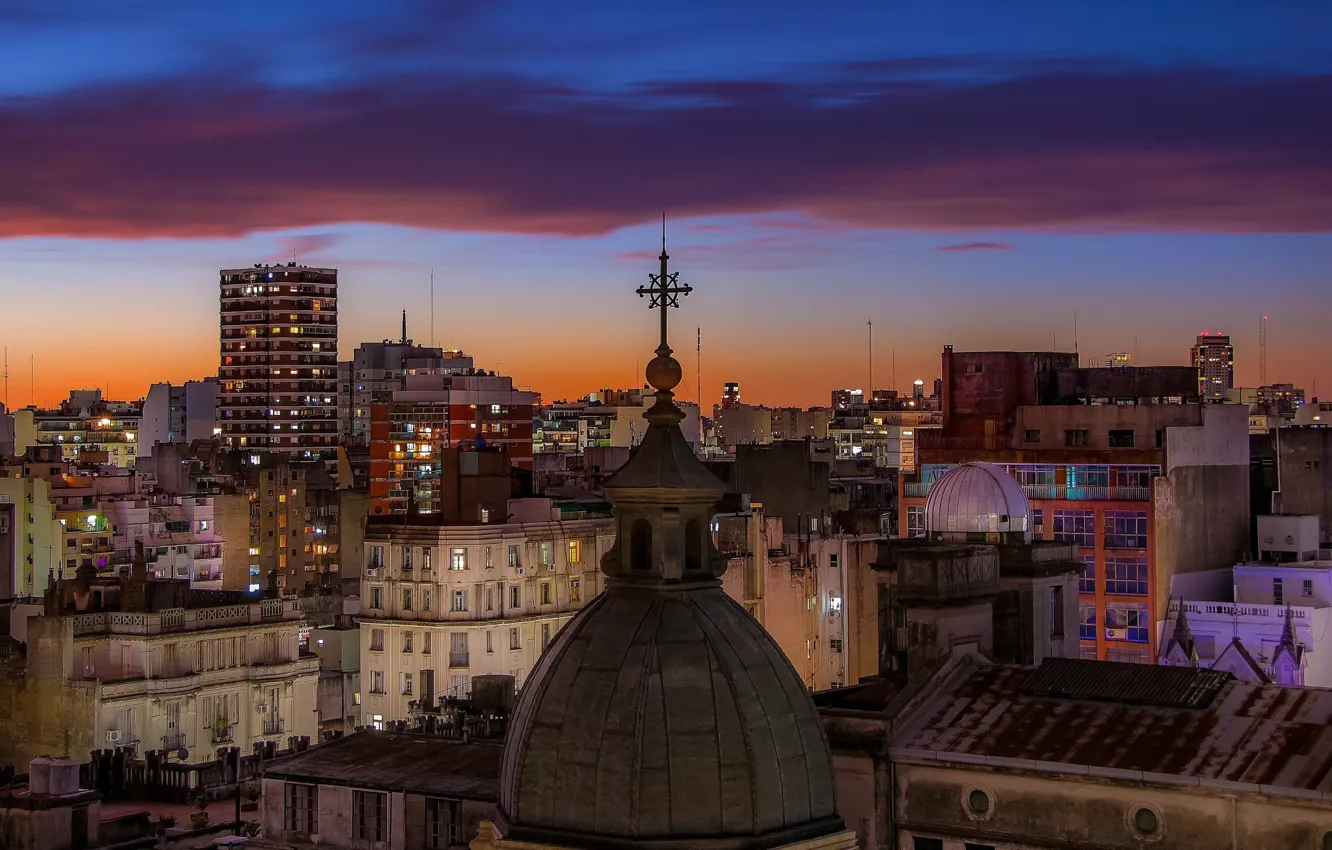 Photo wallpaper twilight, sunset, Argentina, Downtown, dusk, blue hour, cityscape, church