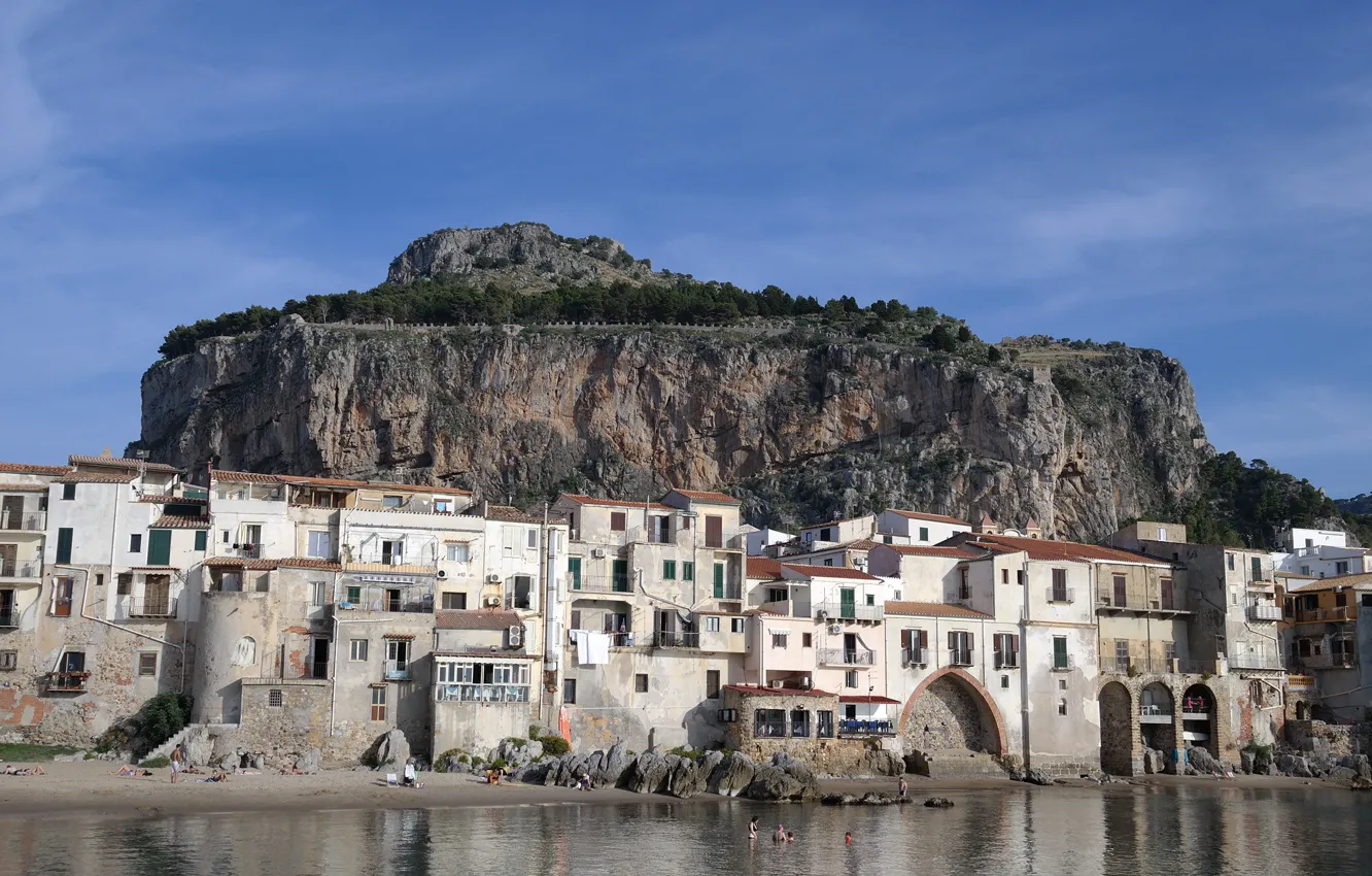 Photo wallpaper sea, mountain, home, Italy, Sicily, Cefalu