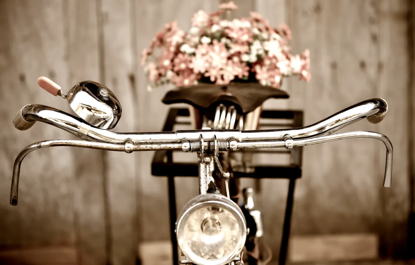 Photo wallpaper flowers, bike, retro, bouquet, flowers, floral