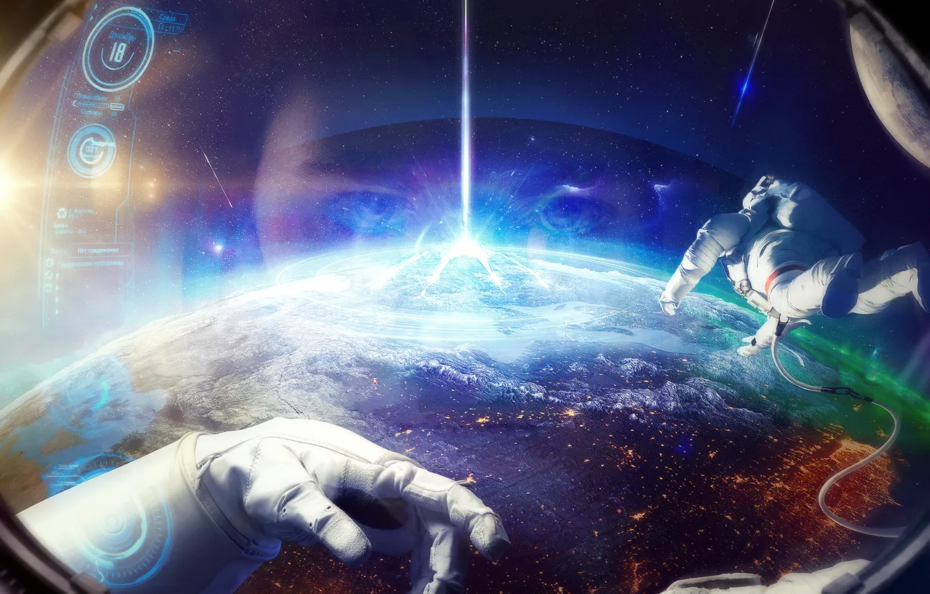 Photo wallpaper space, planet, astronaut, the suit, orbit, astronaut