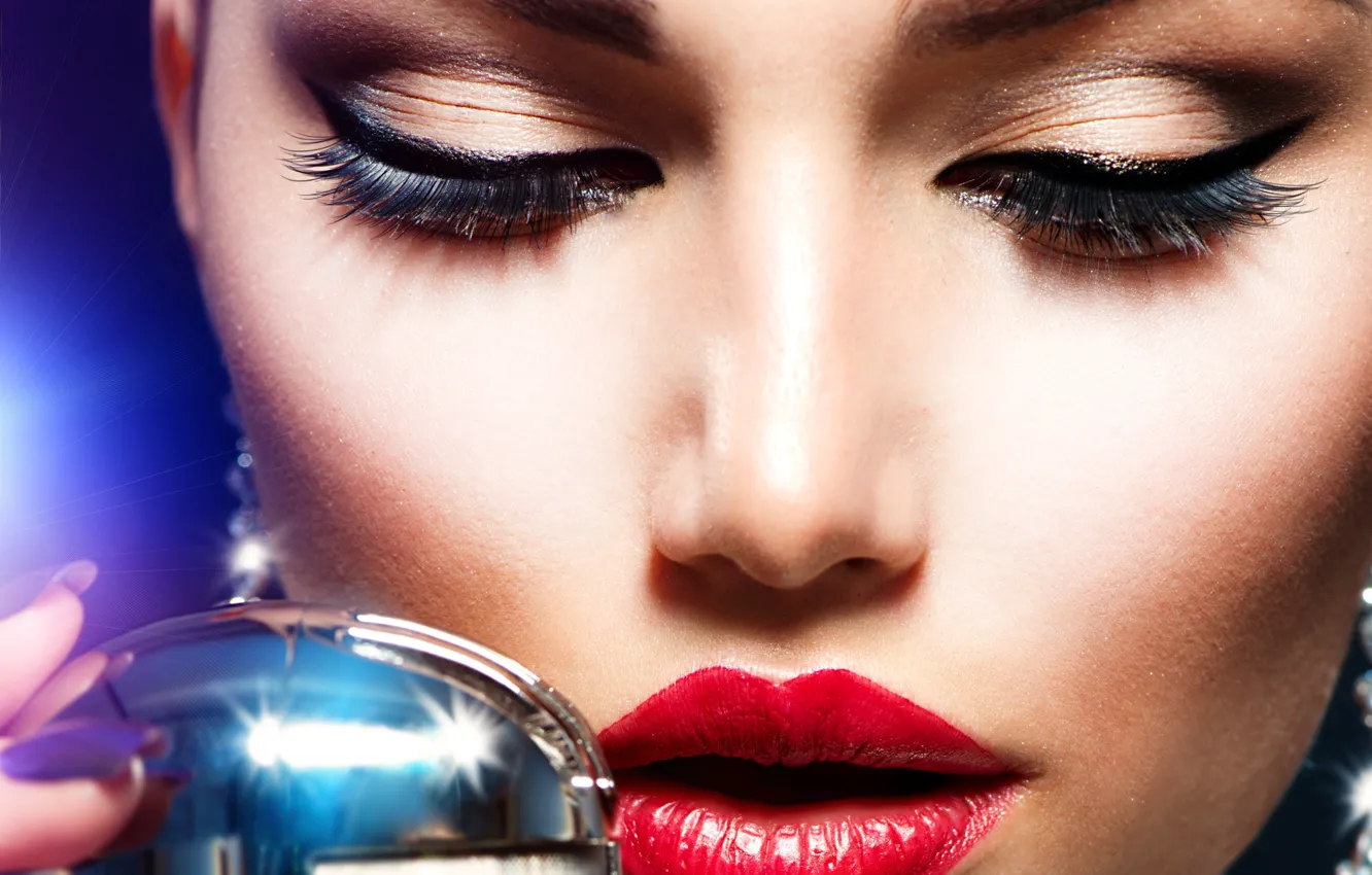 Photo wallpaper face, lipstick, lips, microphone