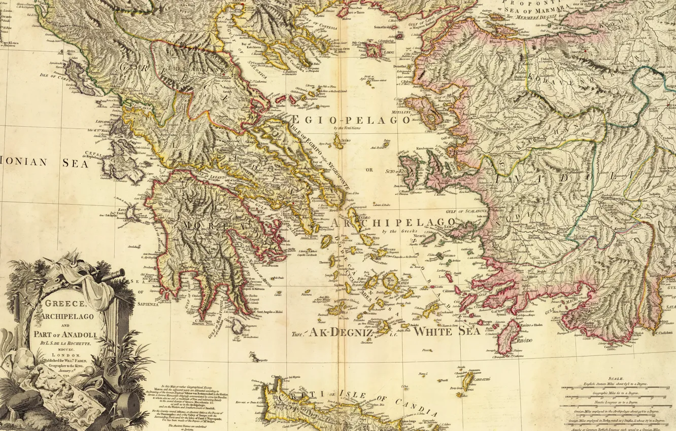 Photo wallpaper Greece, Greece, old maps, 1791, Map Of Greece, Archipelago and part of Anadoli, Louis Stanislas …