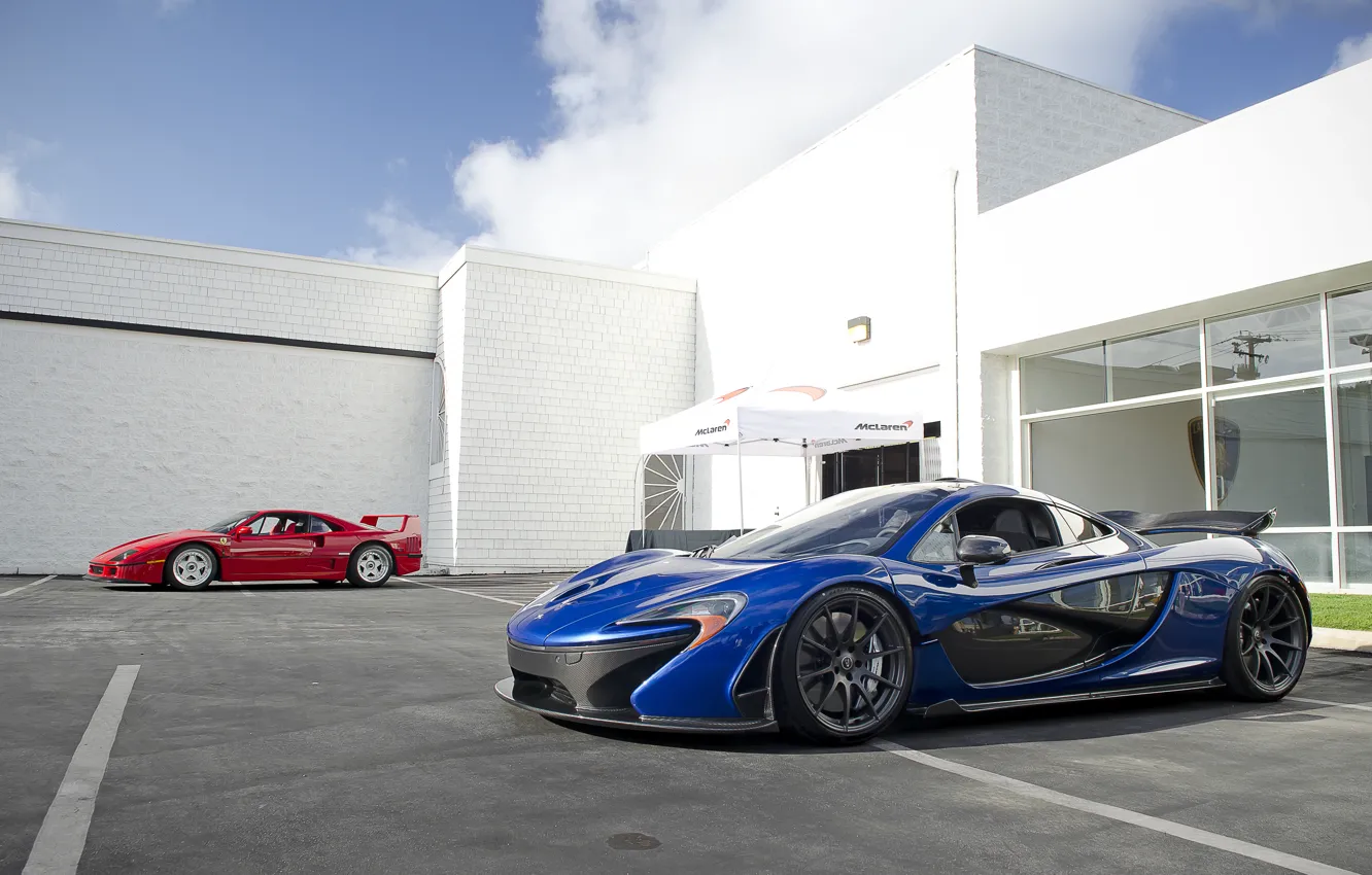 Photo wallpaper McLaren, Red, Blue, Supercars, Ferrari F40, Supercars