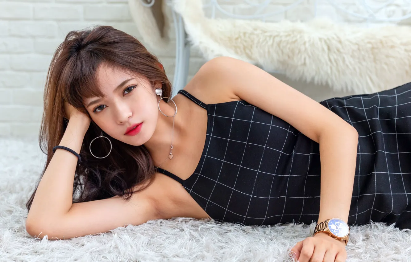 Photo wallpaper look, pose, model, portrait, makeup, dress, hairstyle, lies