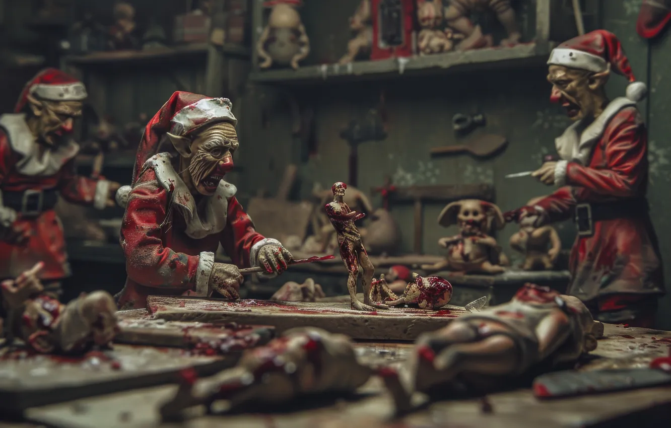 Photo wallpaper elf, toy, new year, Christmas, digital art, AI art, The Art of Artificial Intelligence, Gloomy …