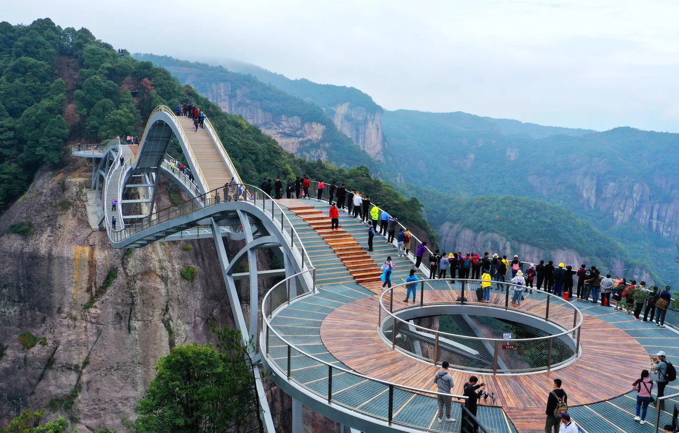 Photo wallpaper forest, trees, landscape, mountains, bridge, nature, rocks, China
