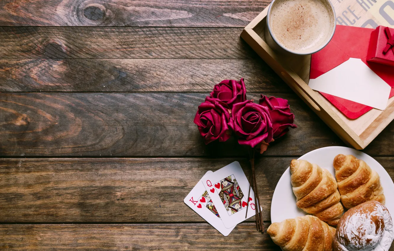 Photo wallpaper flowers, gift, roses, Breakfast, love, flowers, romantic, coffee cup