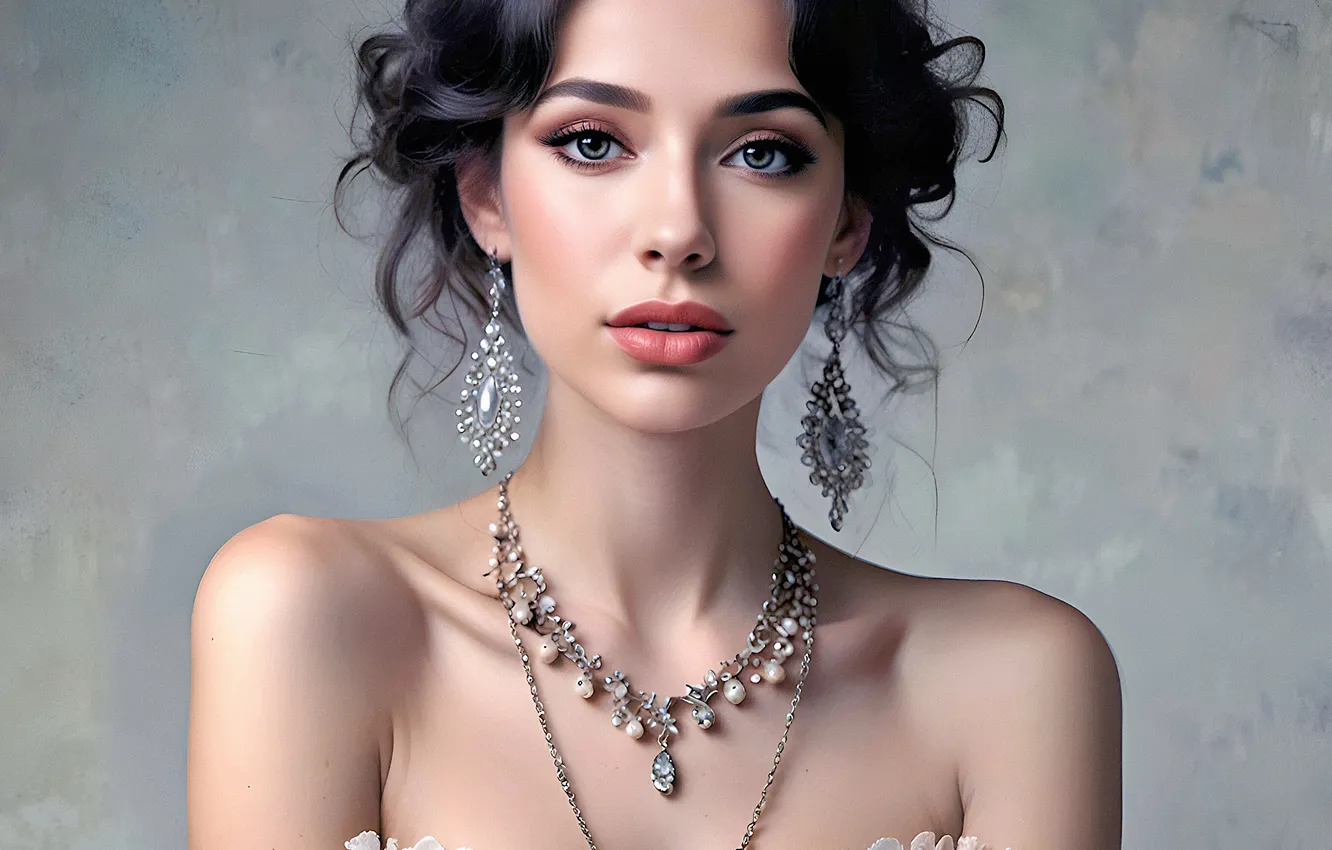 Photo wallpaper look, decoration, earrings, dress, brunette