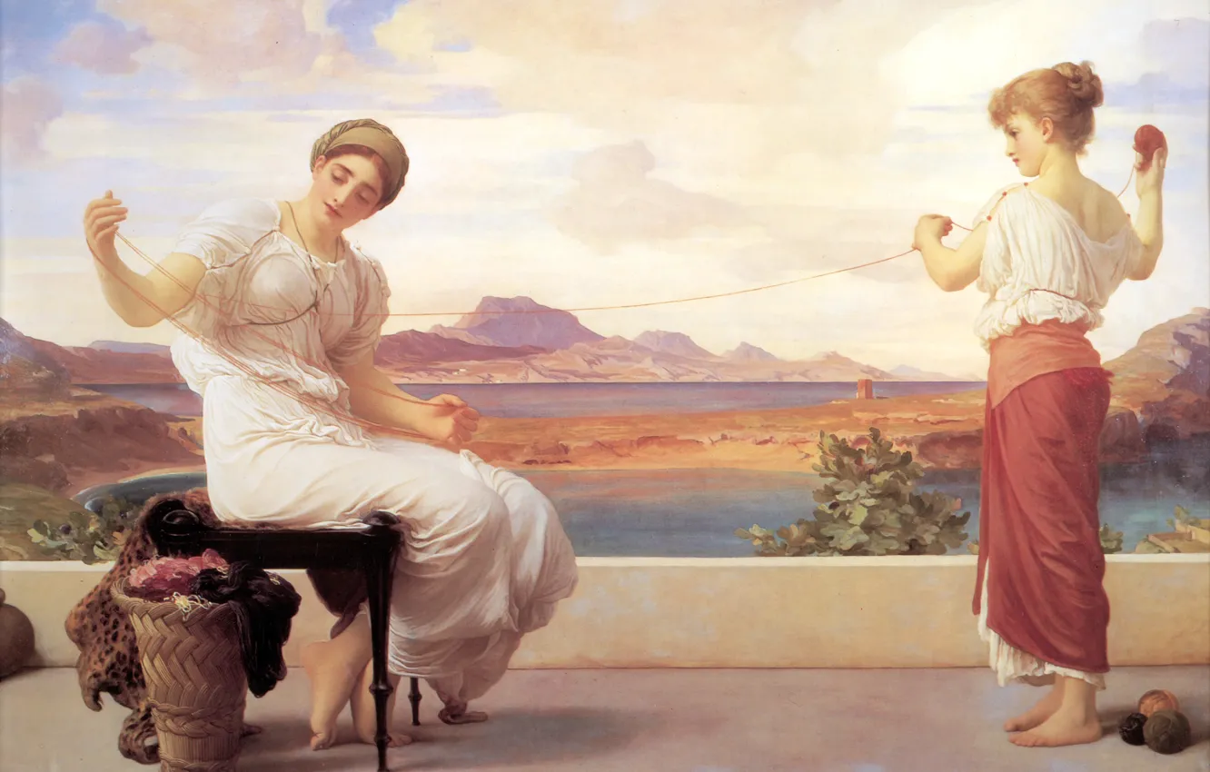 Photo wallpaper mountains, tangle, river, thread, daughter, mother, Frederic Leighton, Neoclassicism