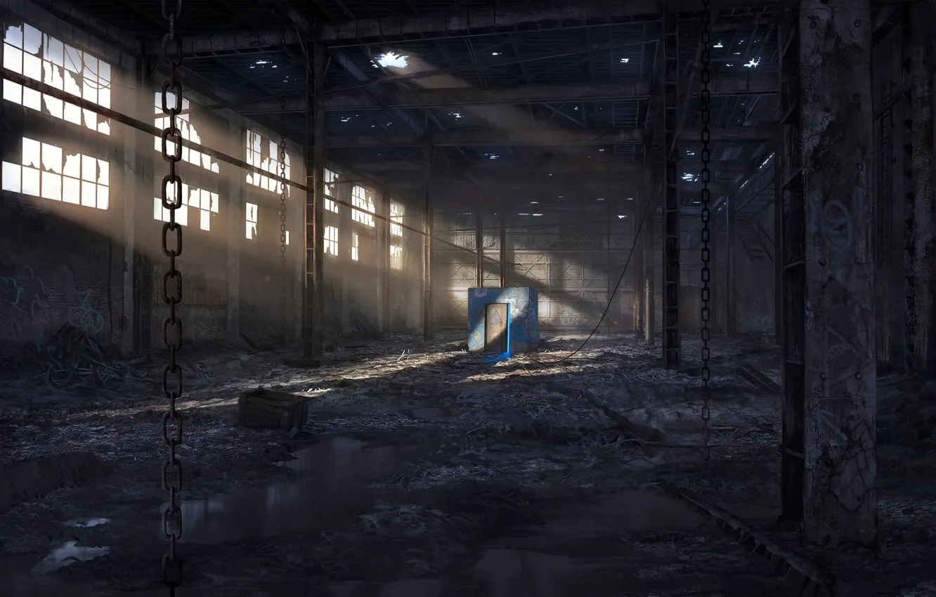Photo wallpaper hangar, inside, zabroski, scary place
