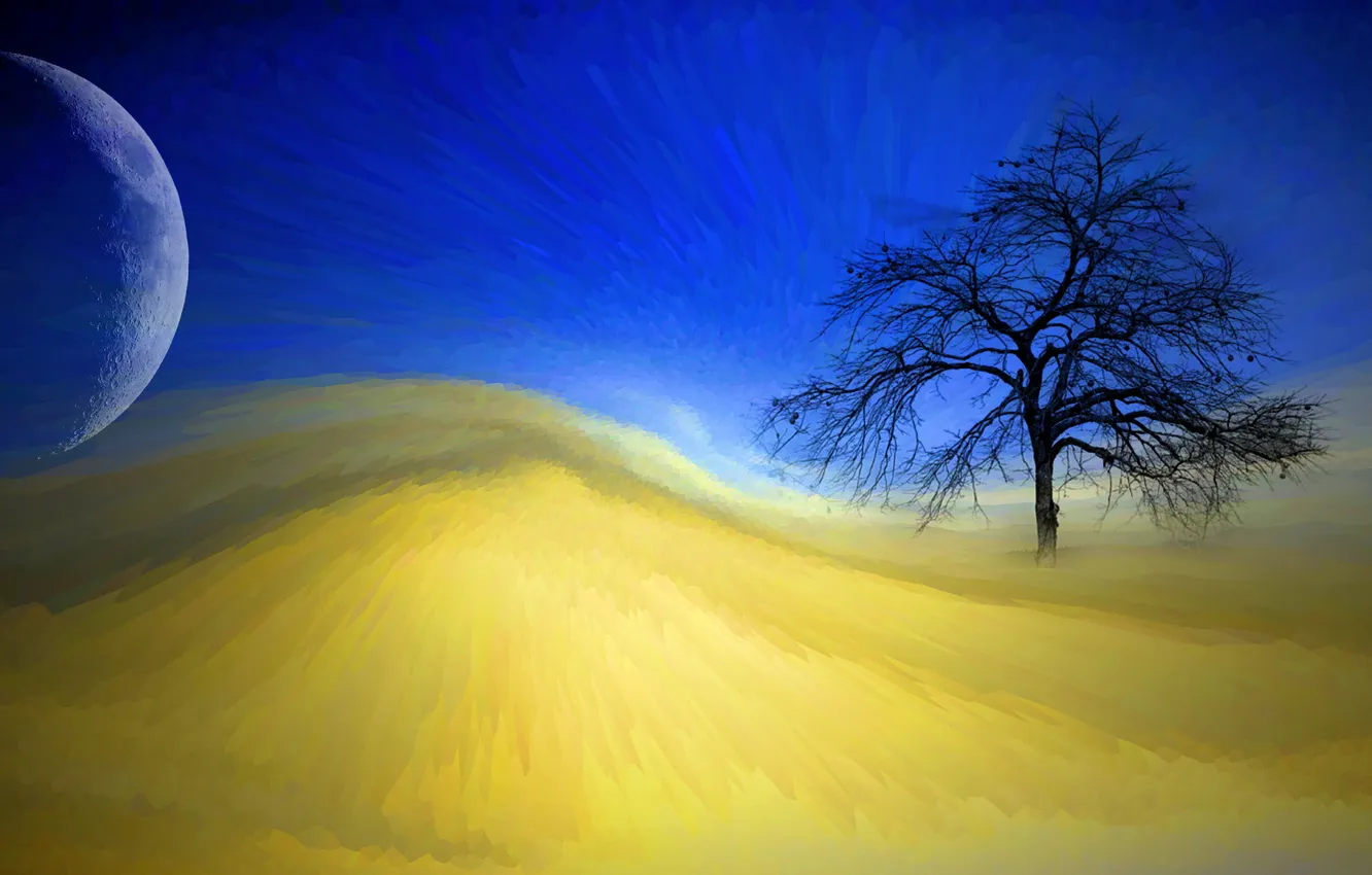 Photo wallpaper trees, style, background, the moon