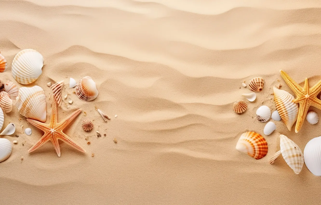 Photo wallpaper sand, beach, background, shell, beach, texture, background, sand