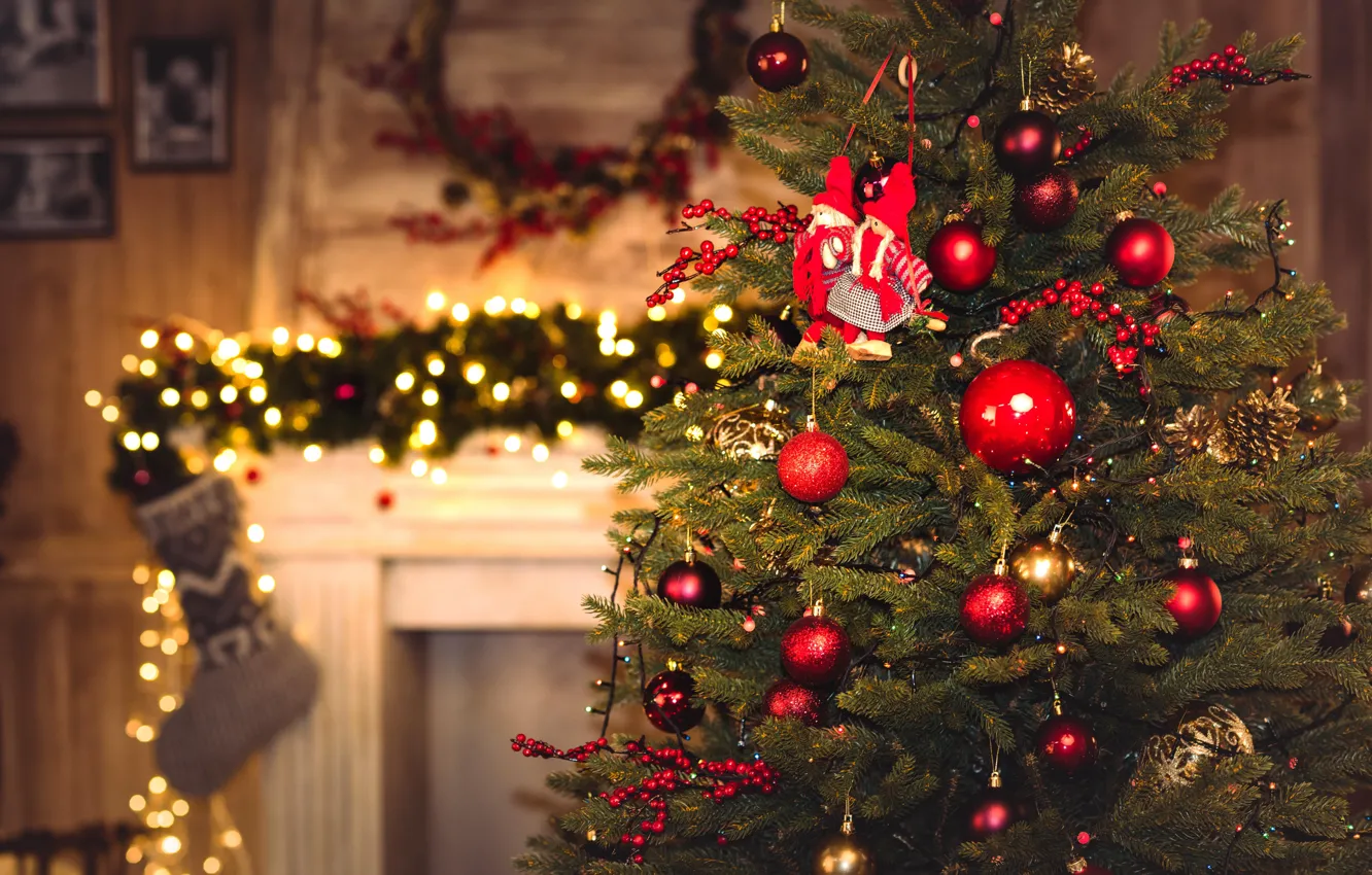 Photo wallpaper Decoration, Christmas Tree, Garland, Garland, Decorations, Christmas tree