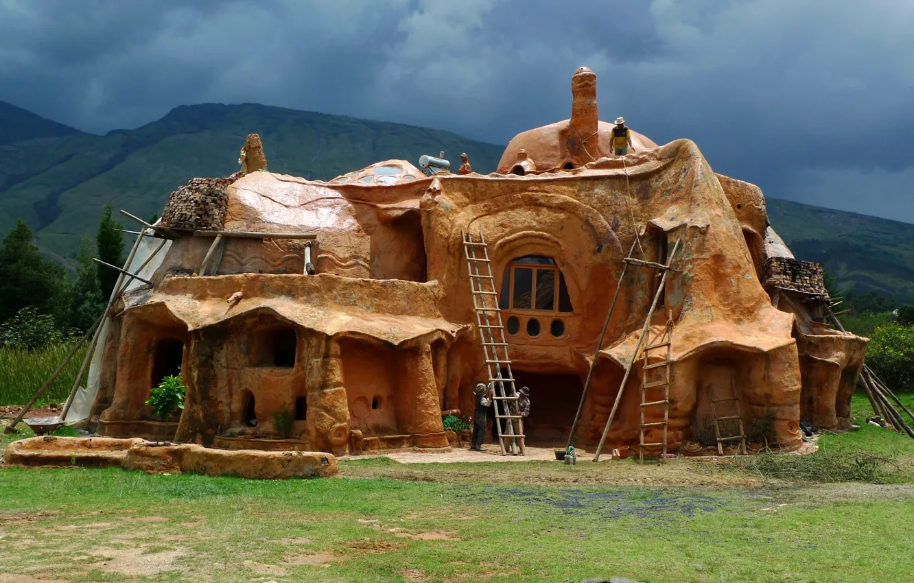 Photo wallpaper mountains, design, house, glade, construction, Bogota, Colombia