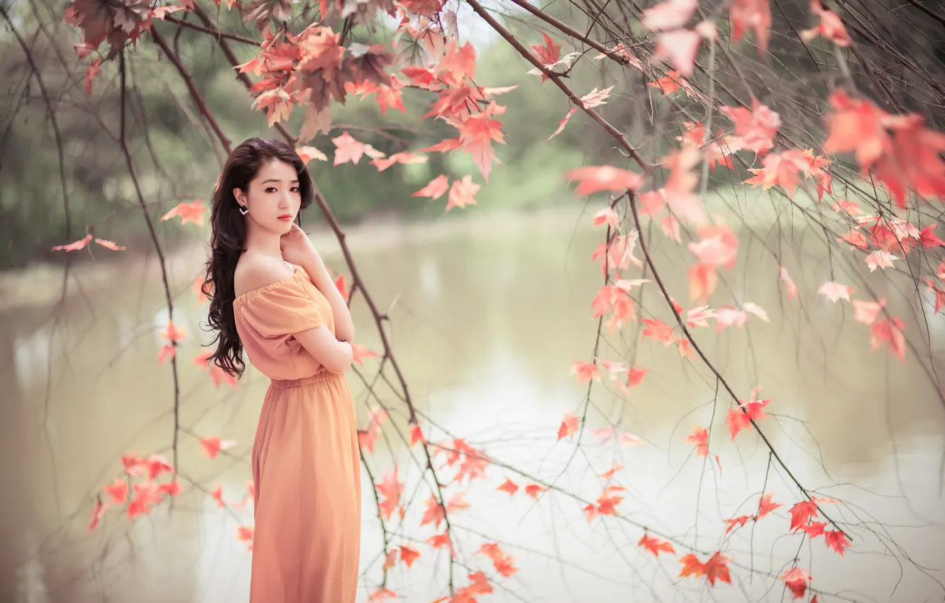 Photo wallpaper girl, nature, beauty, Asian