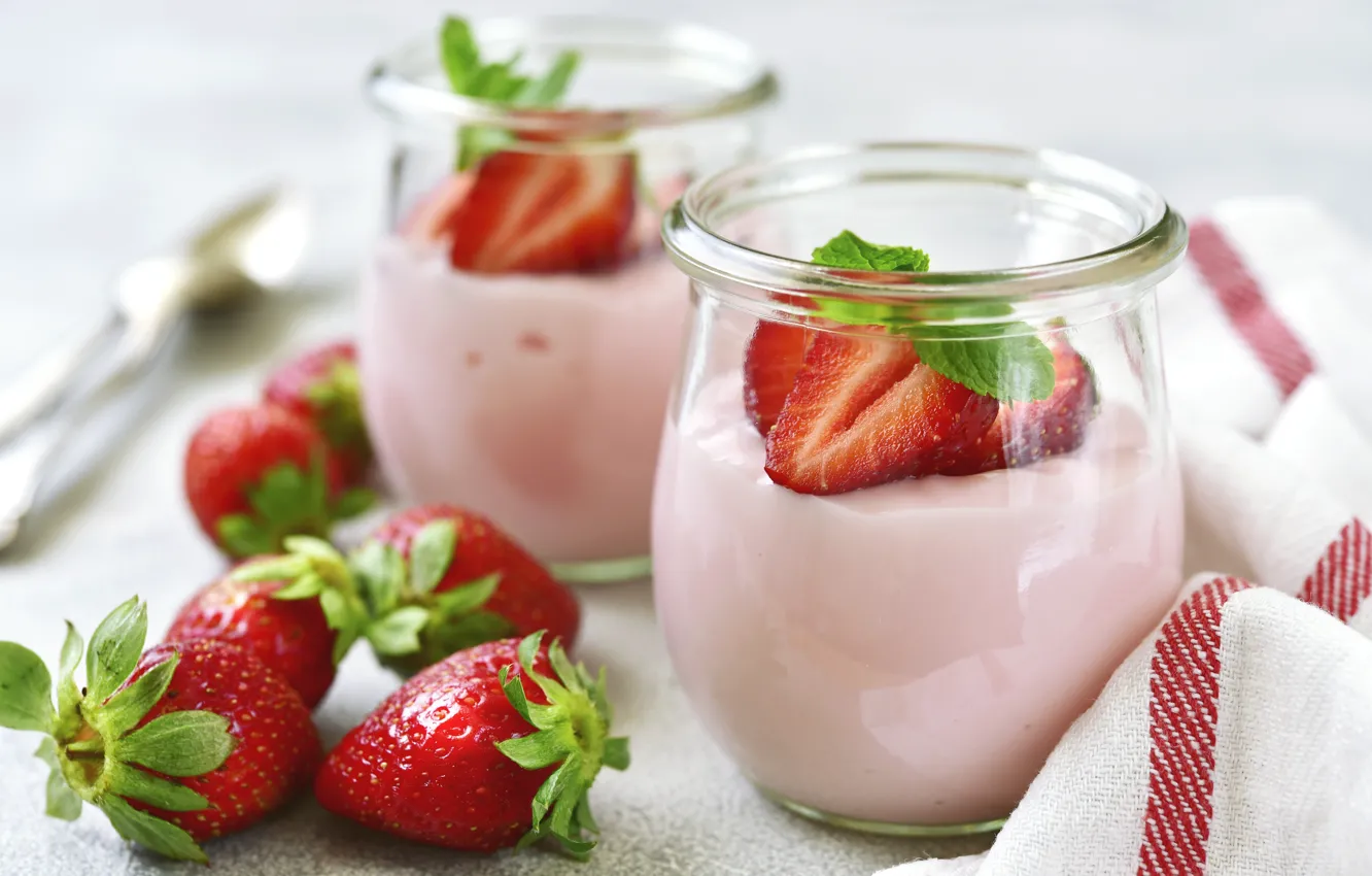 Photo wallpaper food, Breakfast, strawberry, yogurt