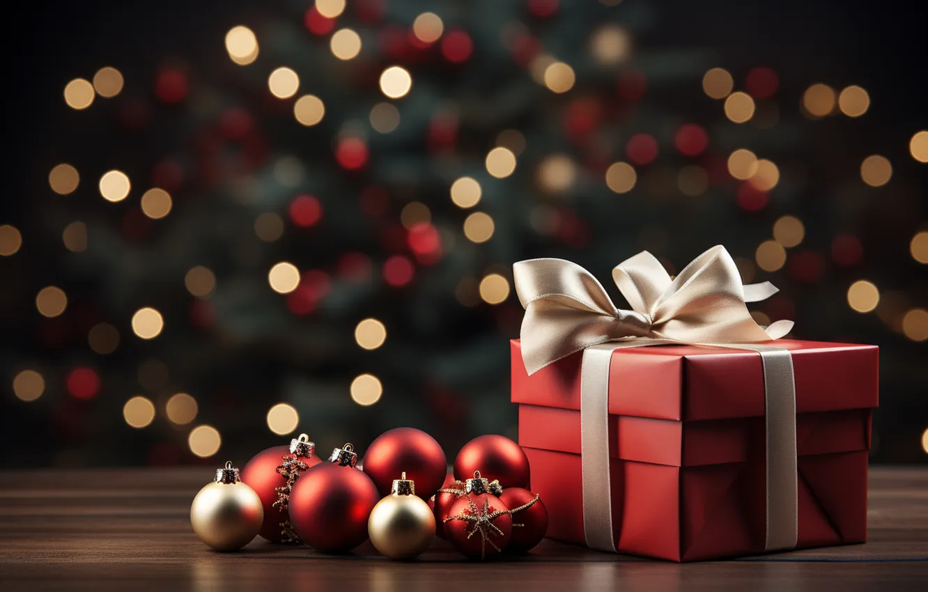 Photo wallpaper gift, tree, new year, Christmas, Christmas, tree, decoration, Gift Boxes