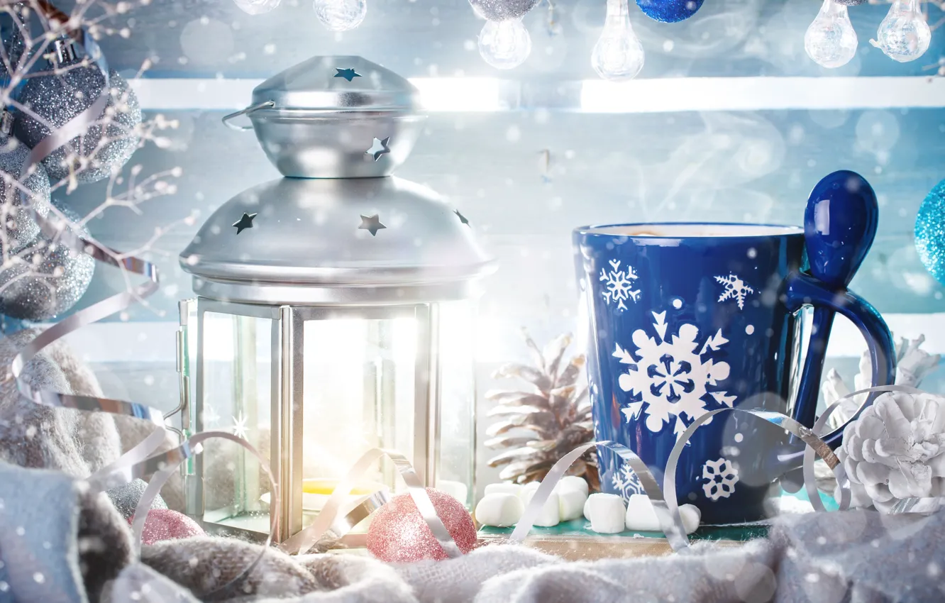 Photo wallpaper background, toys, lamp, new year, Winter, Snow, Light, Christmas