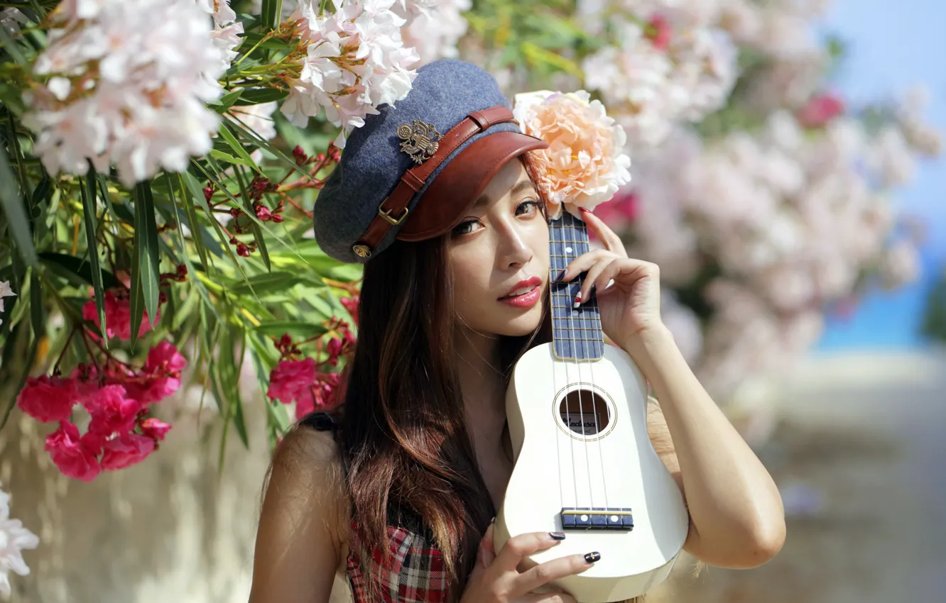 Photo wallpaper girl, guitar, portrait, Asian