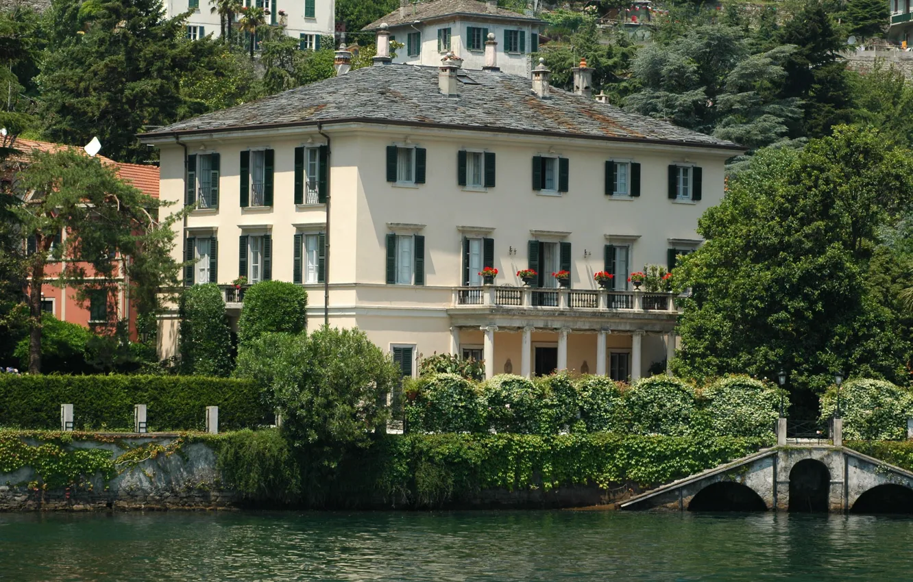 Photo wallpaper bridge, lake, Villa, Italy, oleander, Como