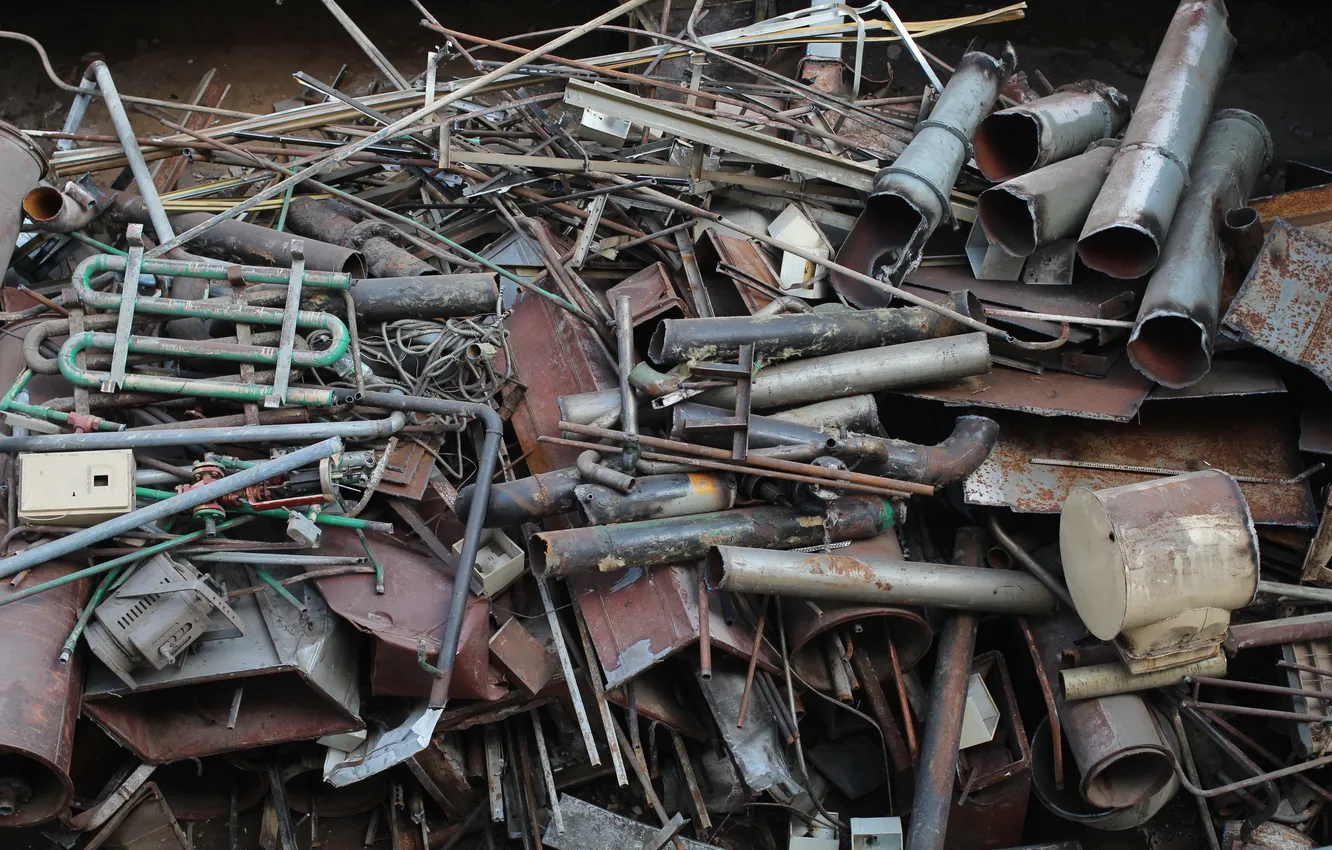 Photo wallpaper metal, garbage, pipe