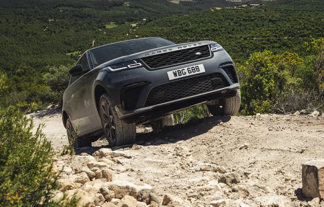 Photo wallpaper stones, vegetation, Land Rover, Range Rover, SUV, V8, Velar, 2019