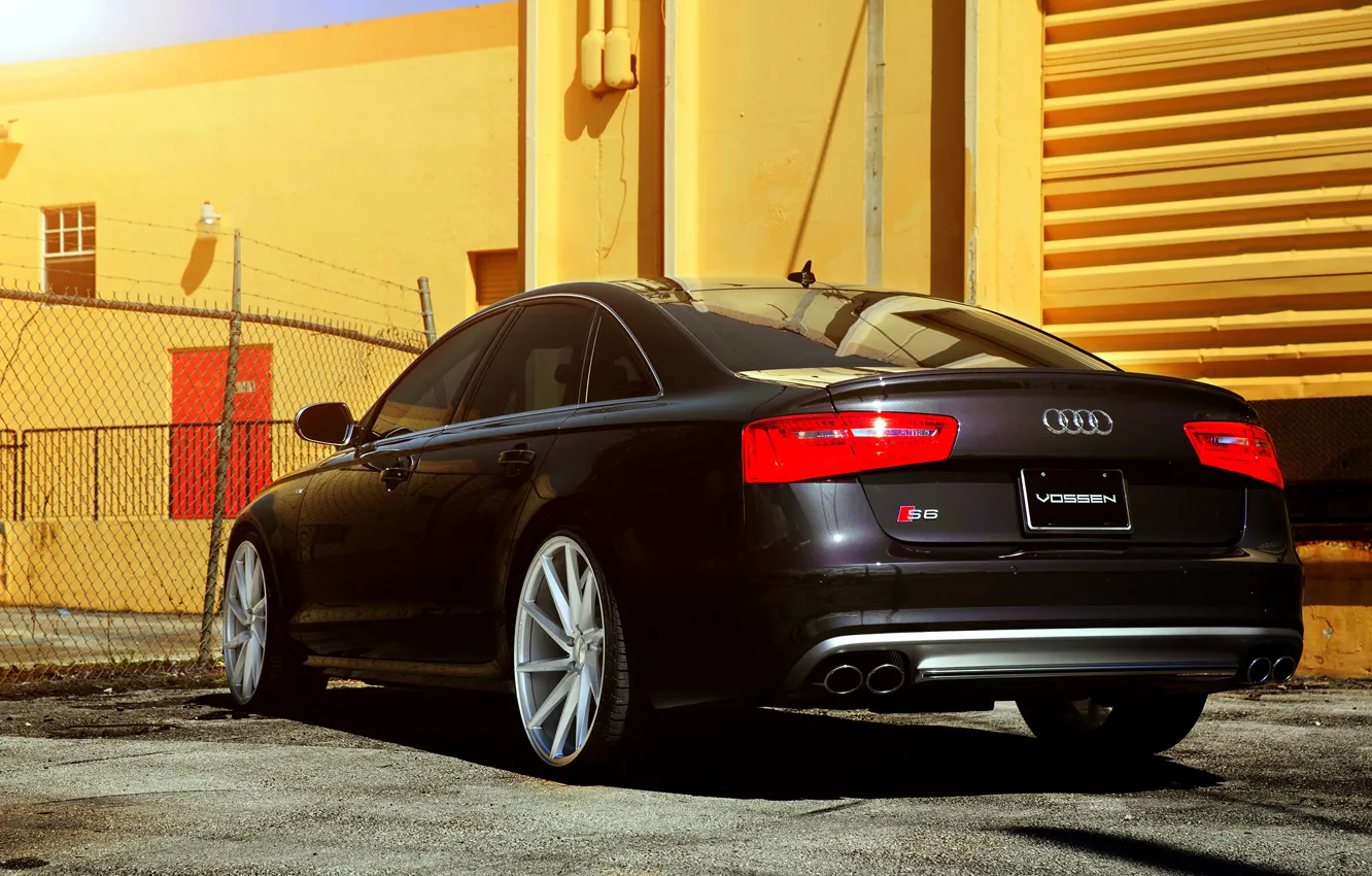Photo wallpaper Audi, black, rear, vossen wheels