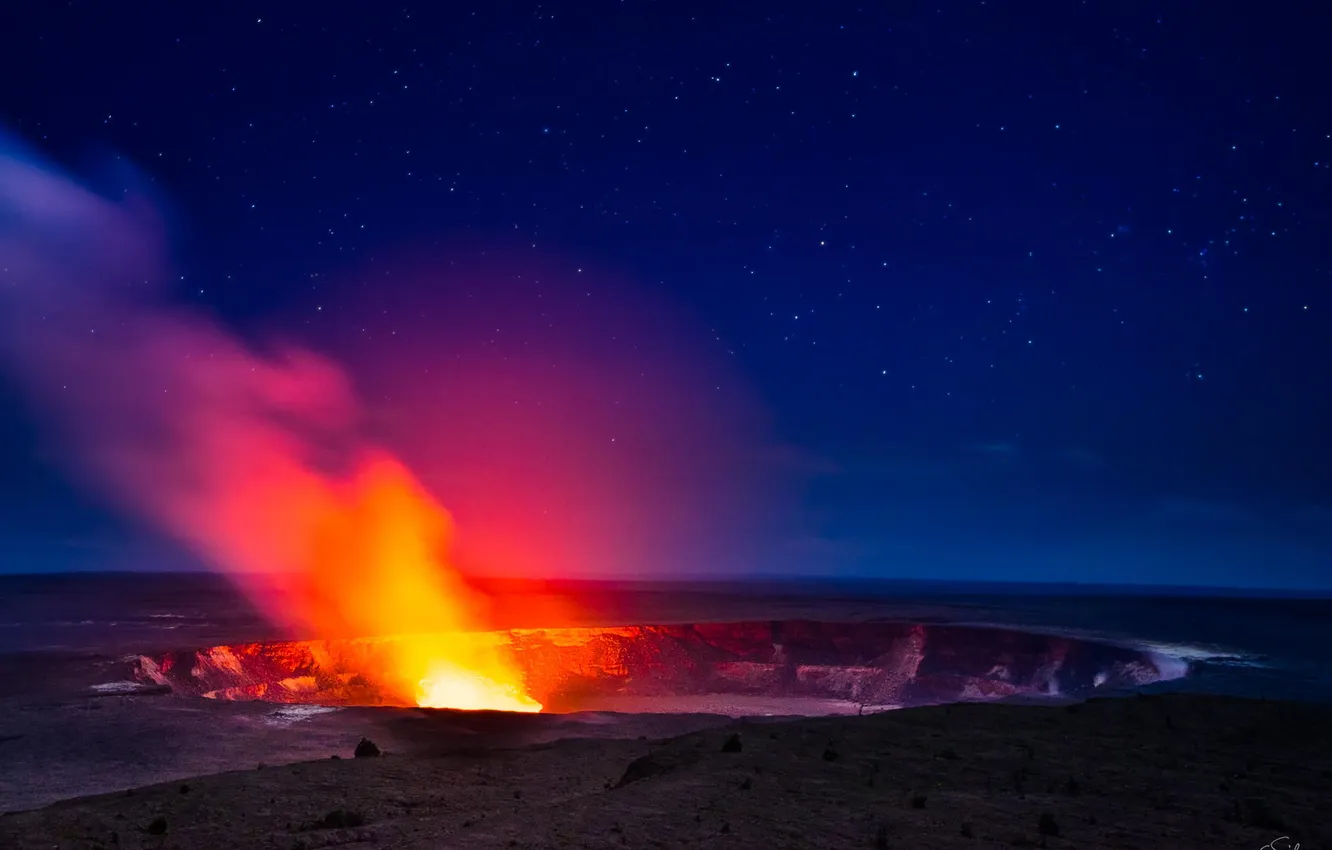 Photo wallpaper light, landscape, night, nature, crater