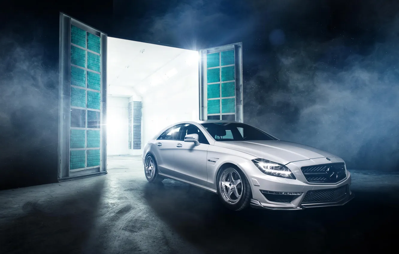 Photo wallpaper white, Mercedes-Benz, CLS, before, white, front, Mercedes Benz, CLS-class