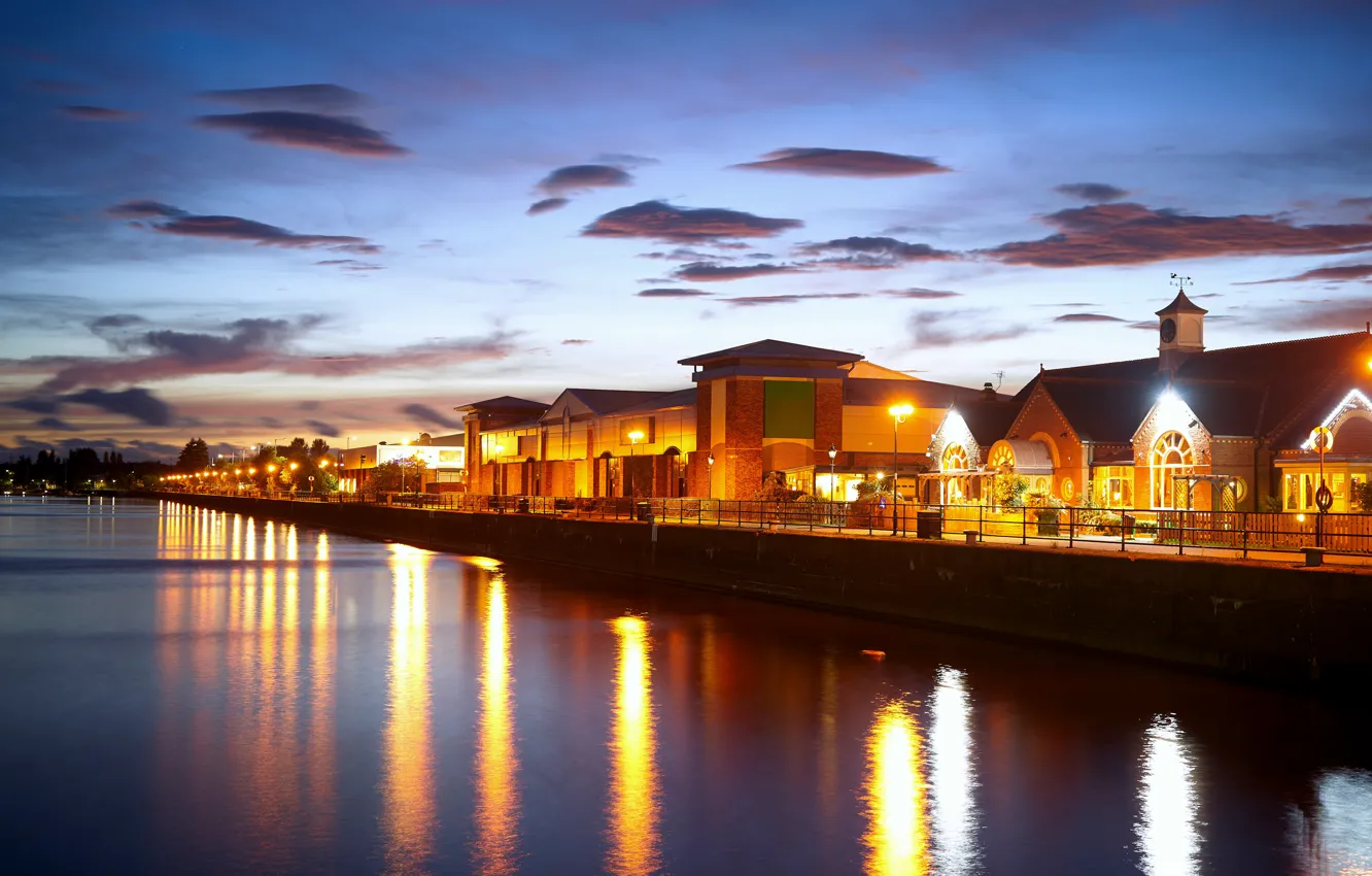 Photo wallpaper sky, water, clouds, reflection, buildings, Docklands, Docks, ambient