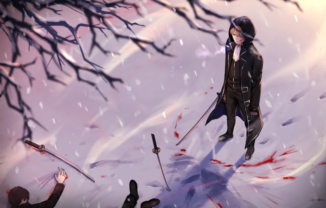 Photo wallpaper snow, sword, guy, corpses, Gintama, Gintama