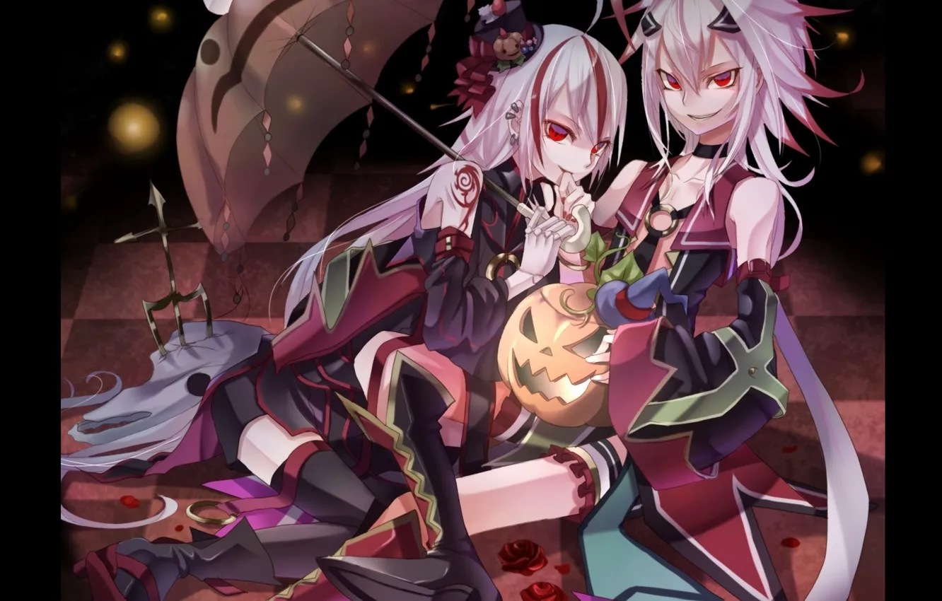 Photo wallpaper night, boots, umbrella, Halloween, hat, Halloween, red eyes, Jack