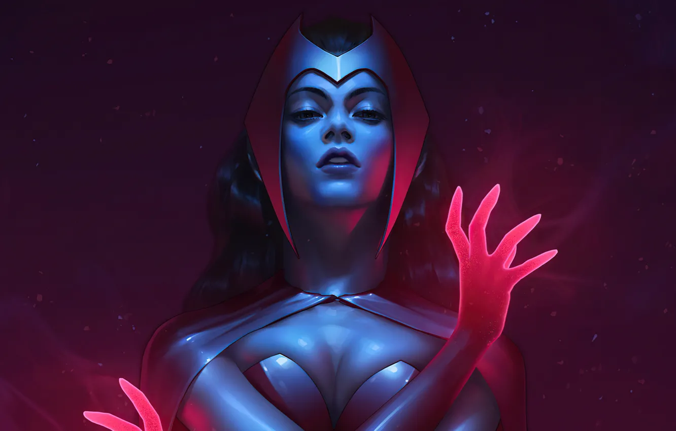 Photo wallpaper beautiful girl, big Breasts, Marvel Comics, Scarlet Witch, Wanda Maximoff, Wanda, Maximoff, bloody witch, fantasy …